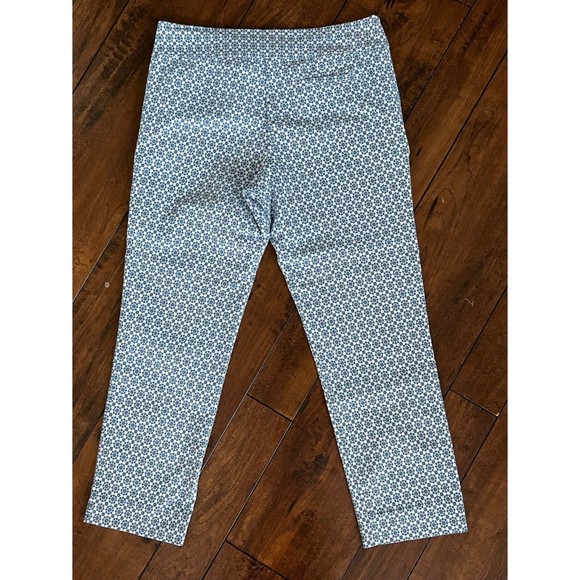Margaret M Slimming Pant‎ Crop Ankle Size L Blue White Stretch Diamond - Picture 3 of 12